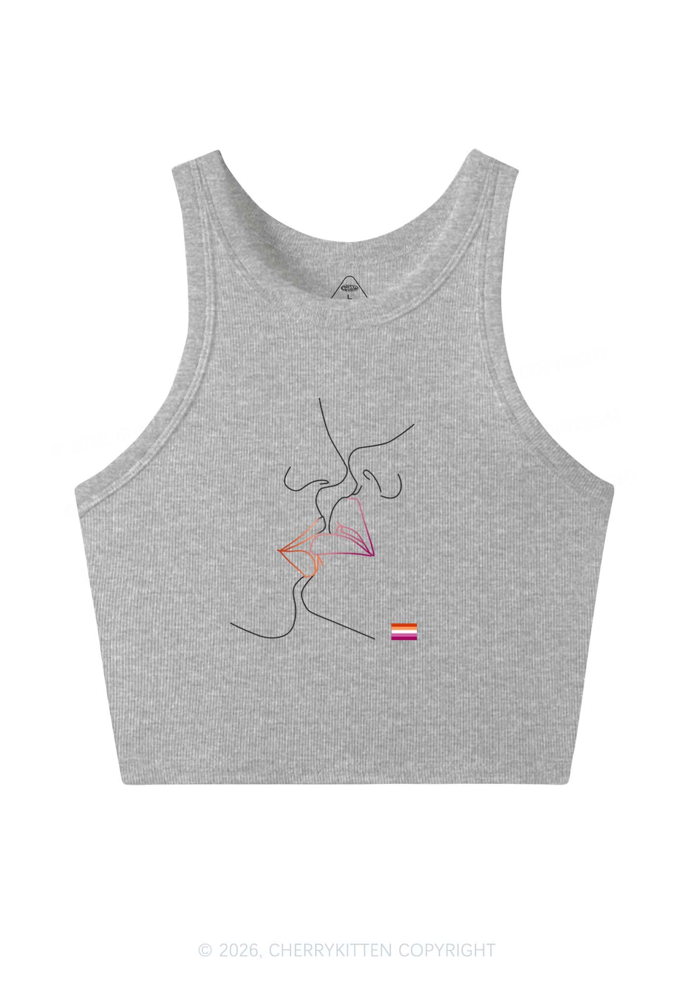 Lesbian Kiss Pride Y2K Crop Tank Top Cherrykitten