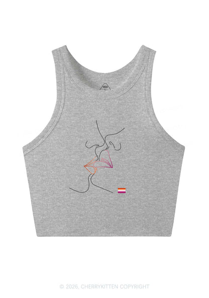 Lesbian Kiss Pride Y2K Crop Tank Top Cherrykitten