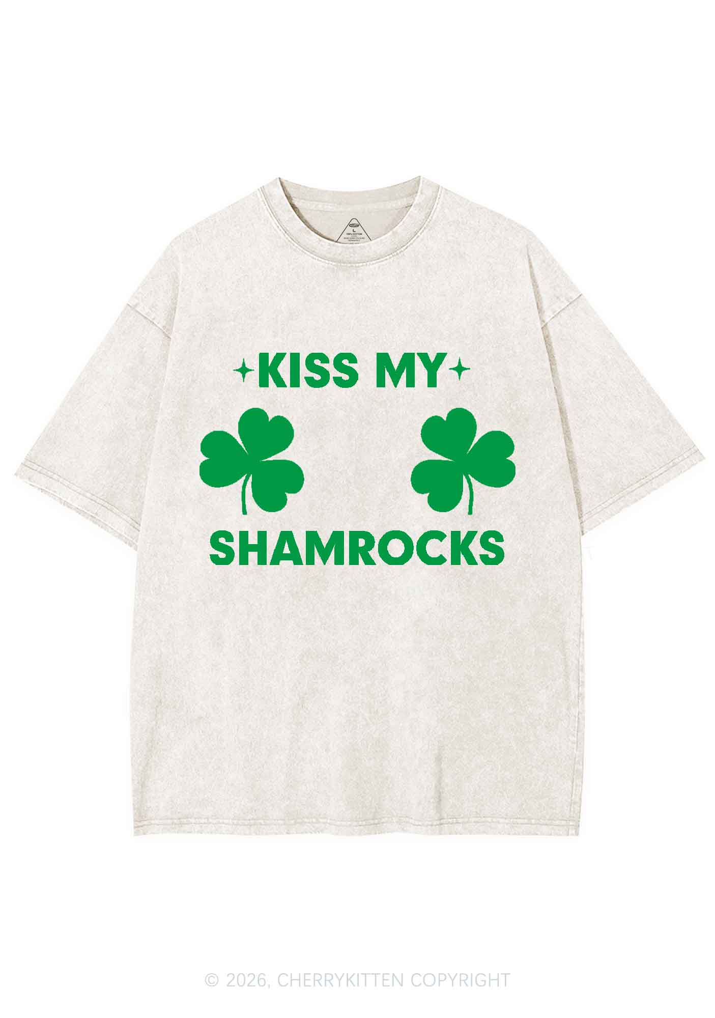 Kiss My Shamrocks St Patricks Y2K Shirts Washed Tee Cherrykitten