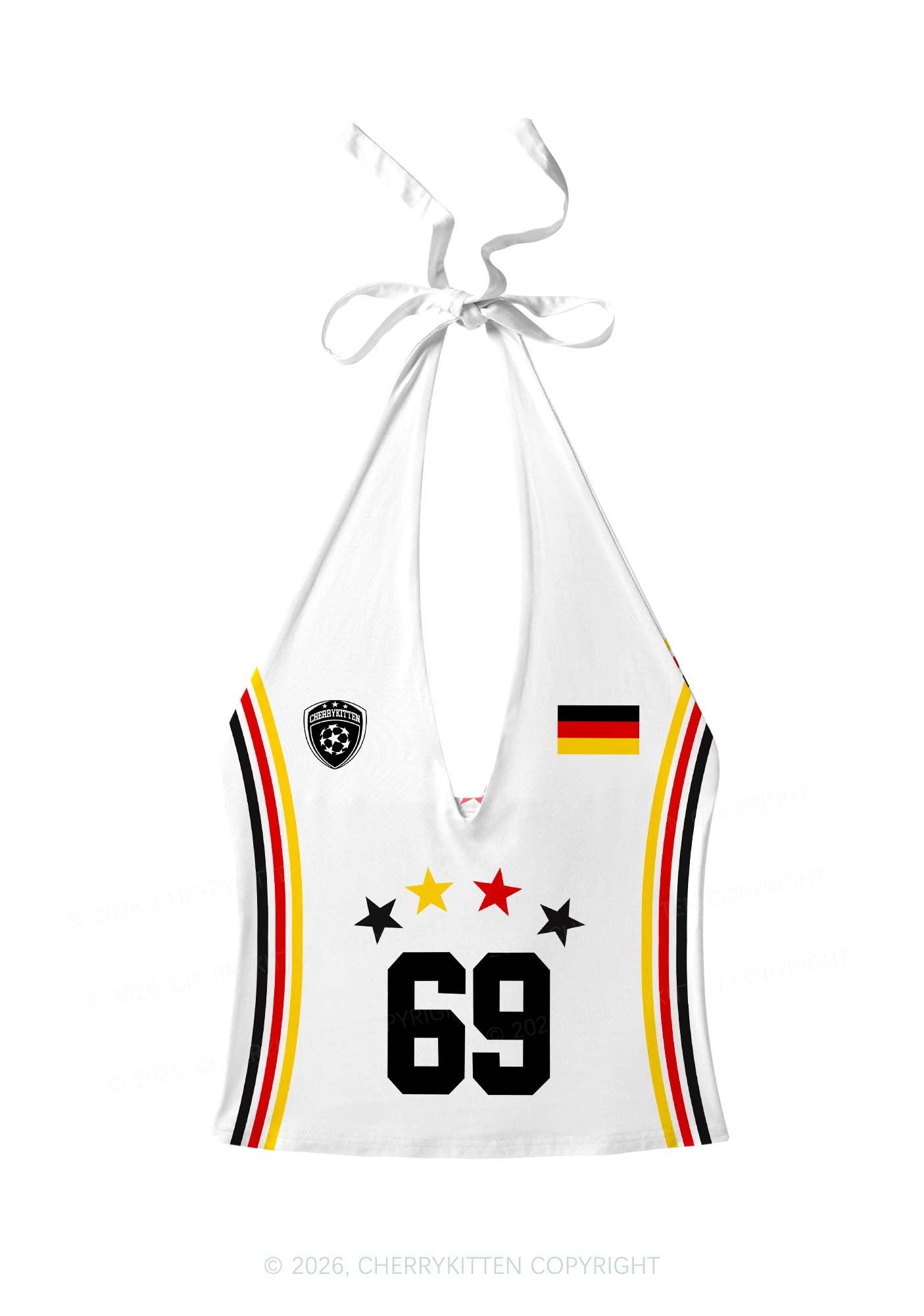 Black Red Yellow Stripe Star Y2K Print Halter Deep V Neck Cami Cherrykitten