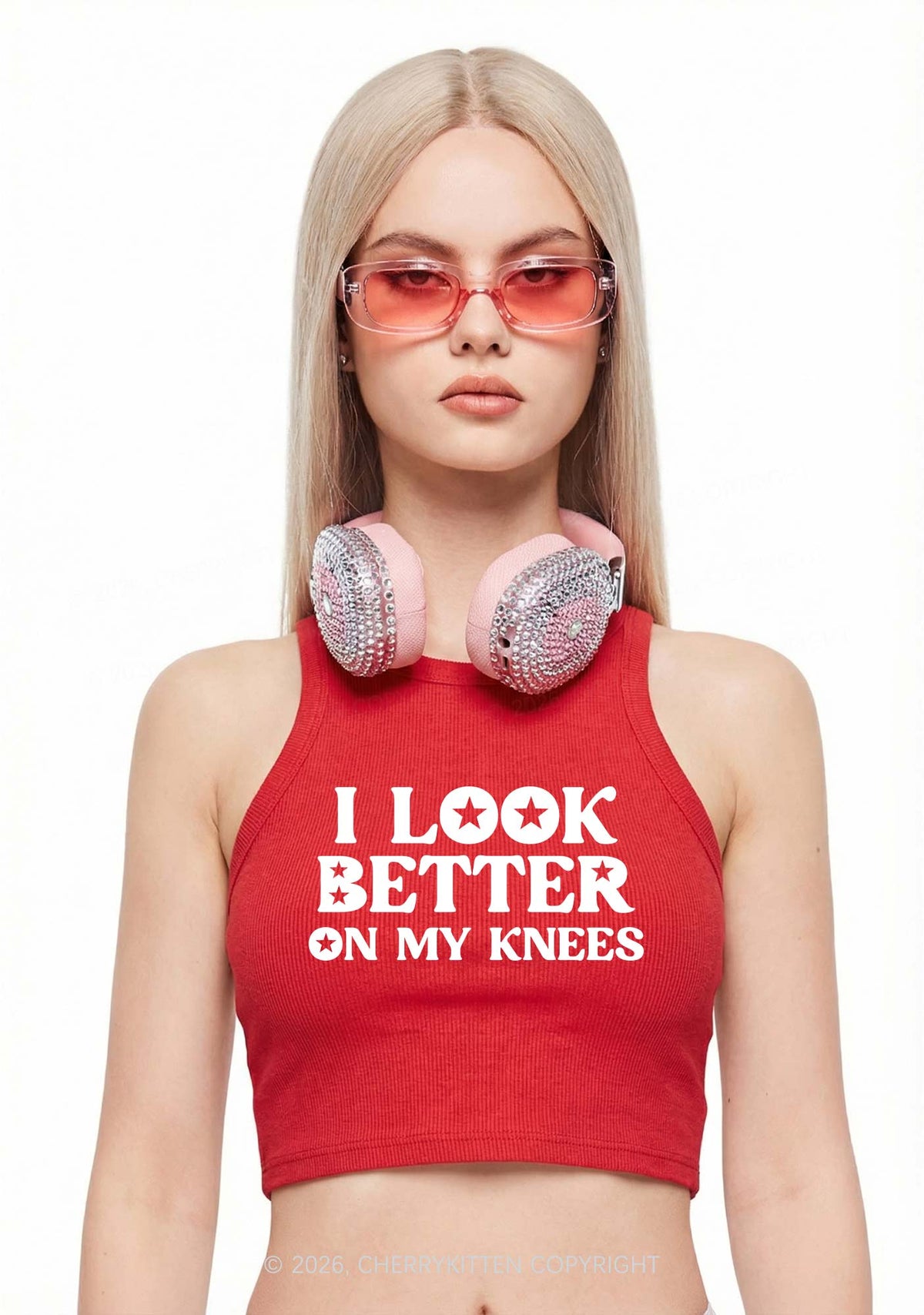 I Look Better On My Knees Y2K Crop Tank Top Cherrykitten
