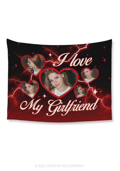 Custom Photo I Love My GF Valentine's Day Flag Y2K Tapestry Cherrykitten