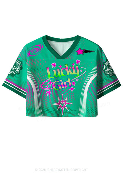 Custom Lucky Girl Pink Shamrock St Patricks Y2K Crop Sport Jersey Shirts Cherrykitten