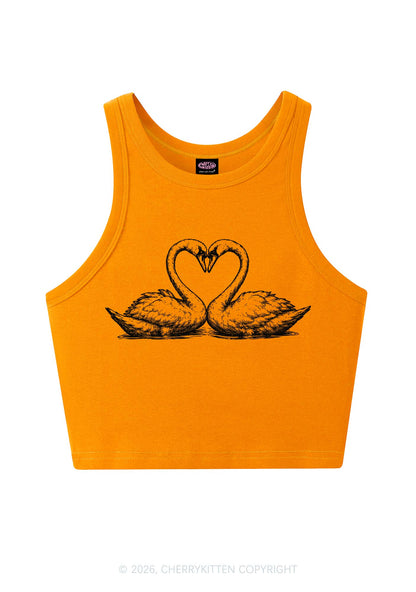 Pink Swans Heart Y2K Crop Tank Top Cherrykitten