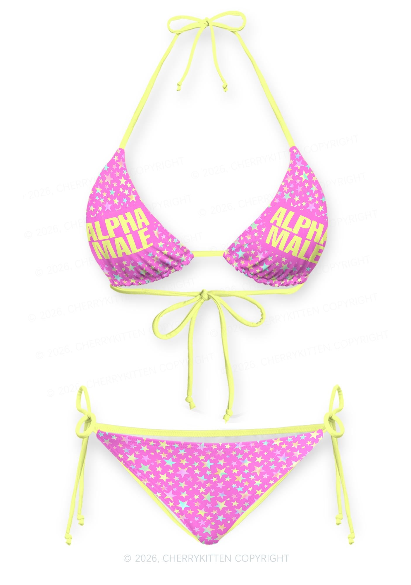 Hot Pink Alpha Male Pride Y2K Print Bikini Set Cherrykitten