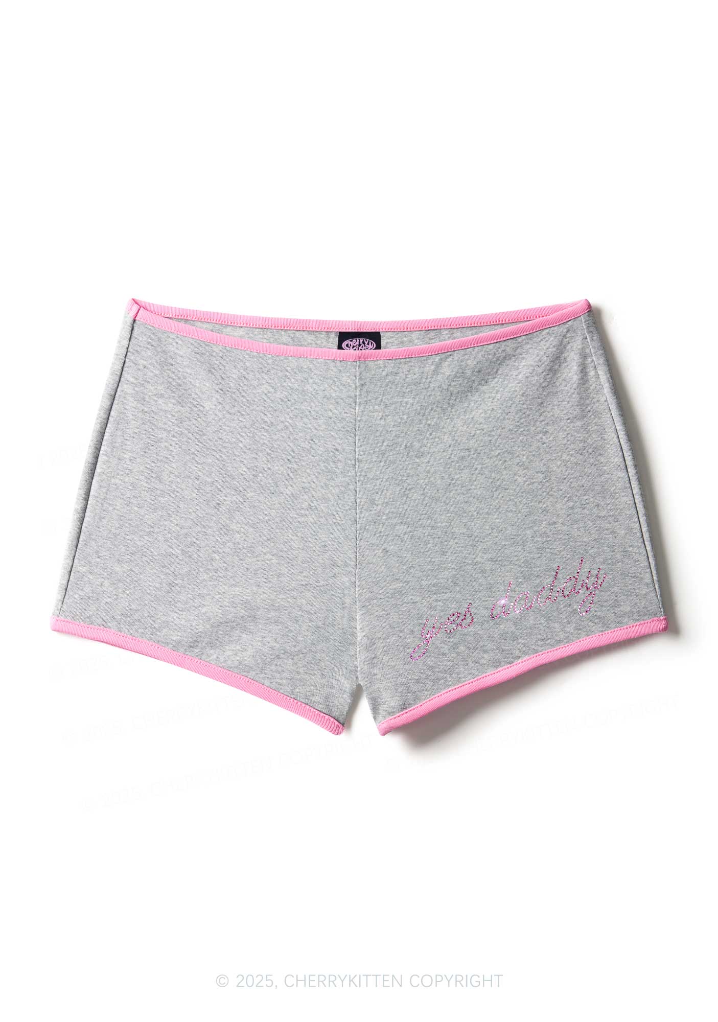Rhinestone Pink Yes Daddy Y2K Booty Shorts Cherrykitten