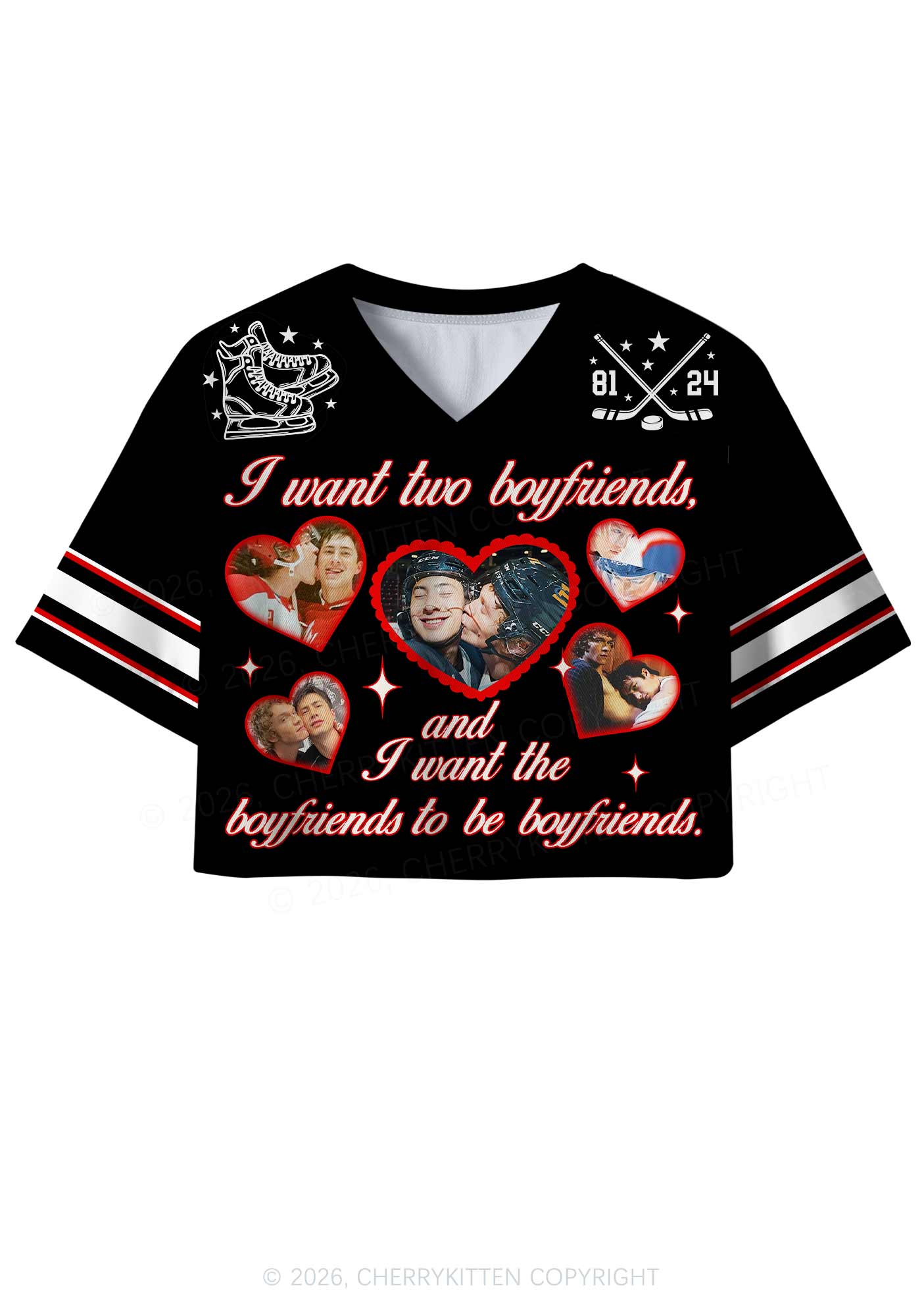 Black I Want Two Boyfriends HR Y2K Crop Sport Jersey Shirts Cherrykitten