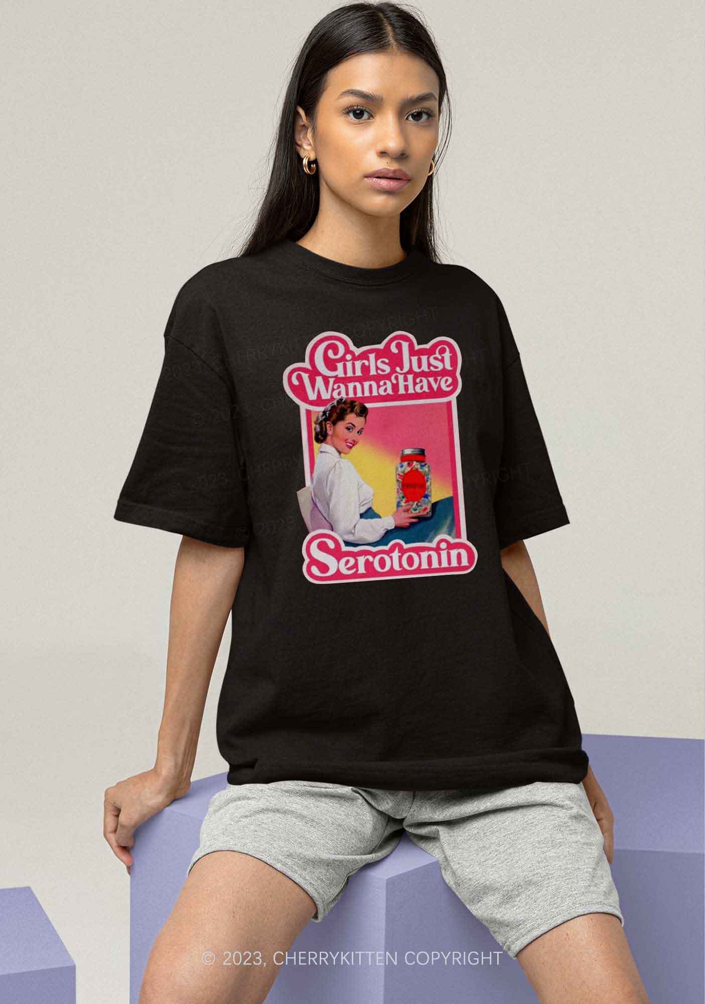 Girls Just Wanna Have Serotonin Y2K Chunky Shirt Cherrykitten