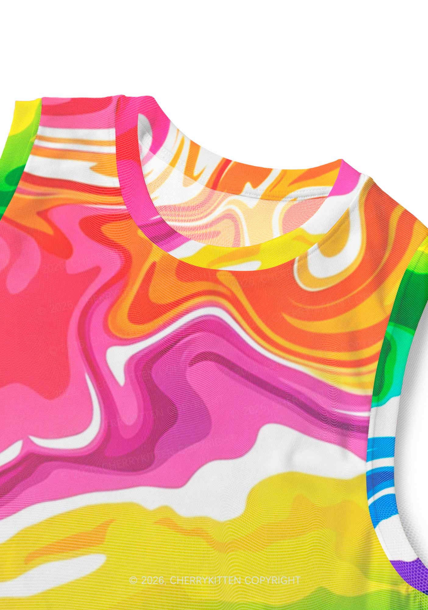 Rainbow Liquid Tie Dye Pride Y2K Mesh Muscle Tank Cherrykitten