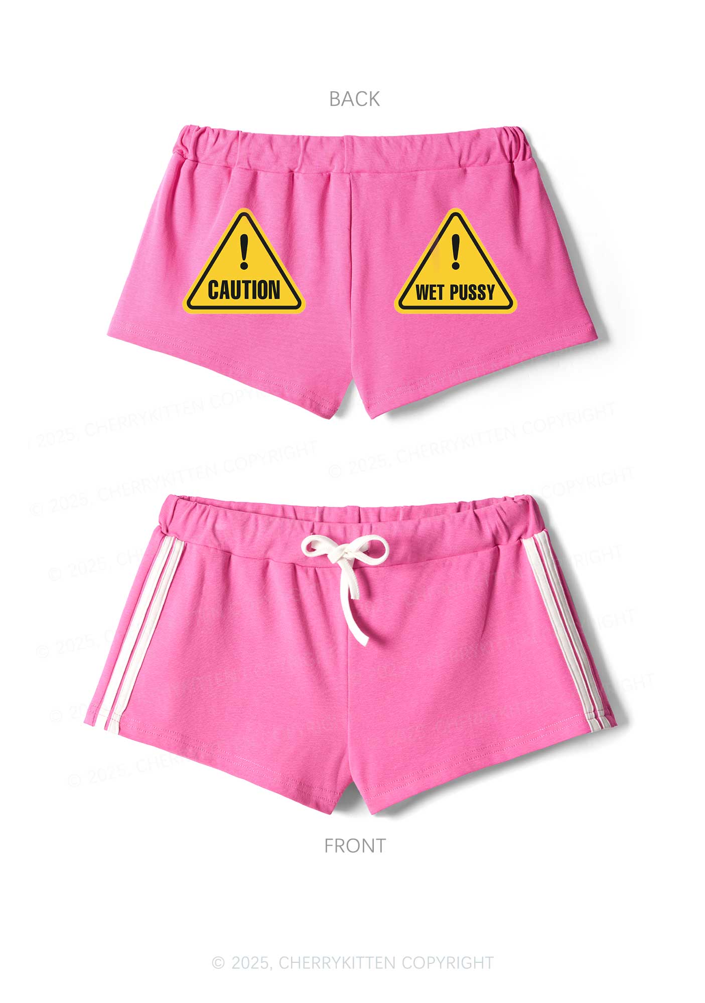 Caution Wet Puxxy Y2K Drawstring Mini Shorts Cherrykitten