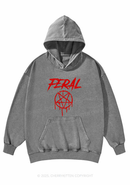 Halloween Feral Y2K Washed Hoodie Cherrykitten