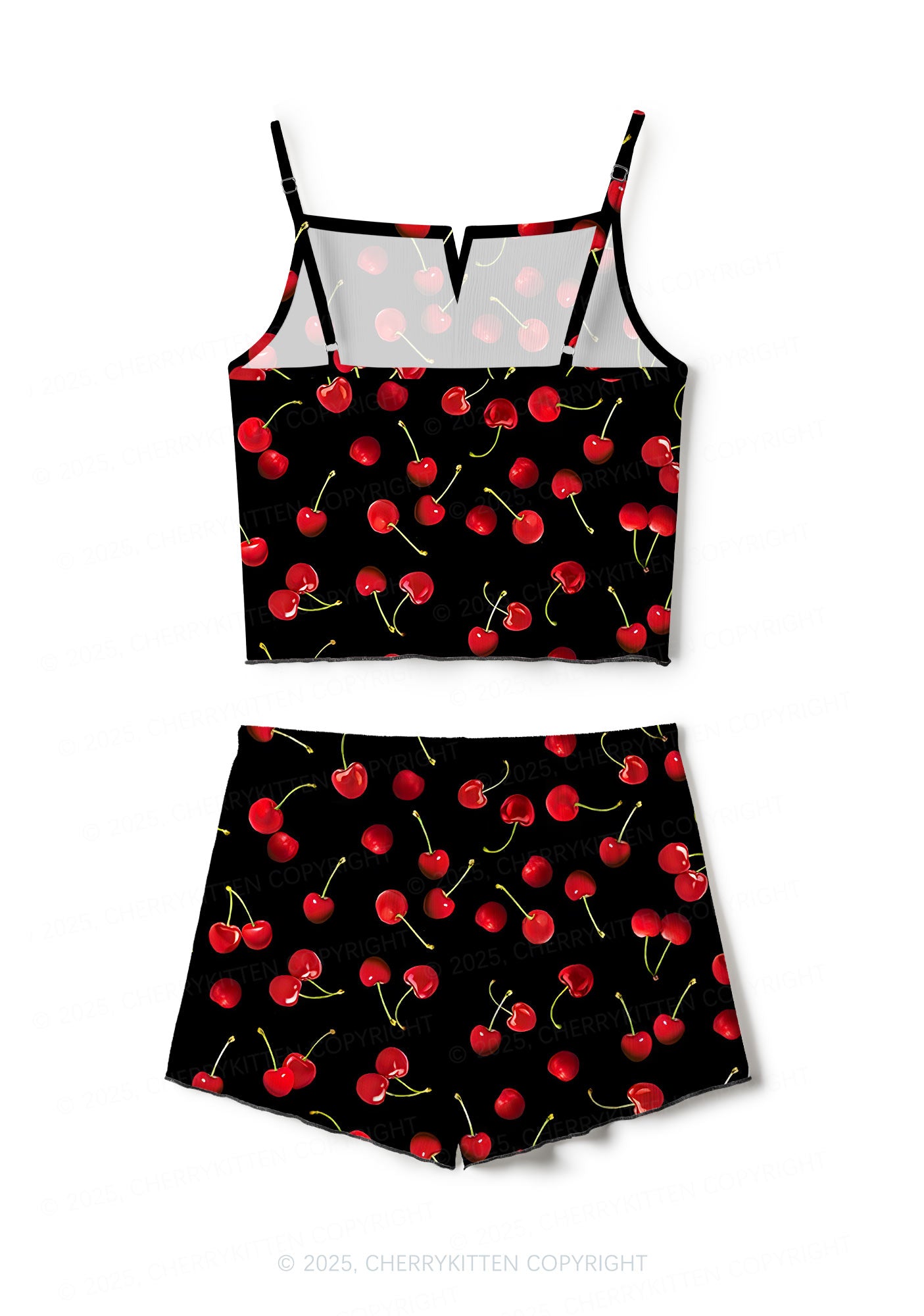 Black Cherry Valentine's Day Y2K Print Cami Shorts Pajama Set Cherrykitten