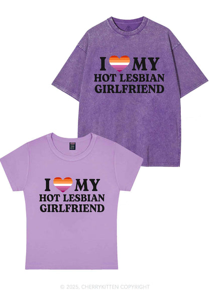 Love My Hot Lesbian GF Y2K Valentine's Day Couple Shirt Cherrykitten