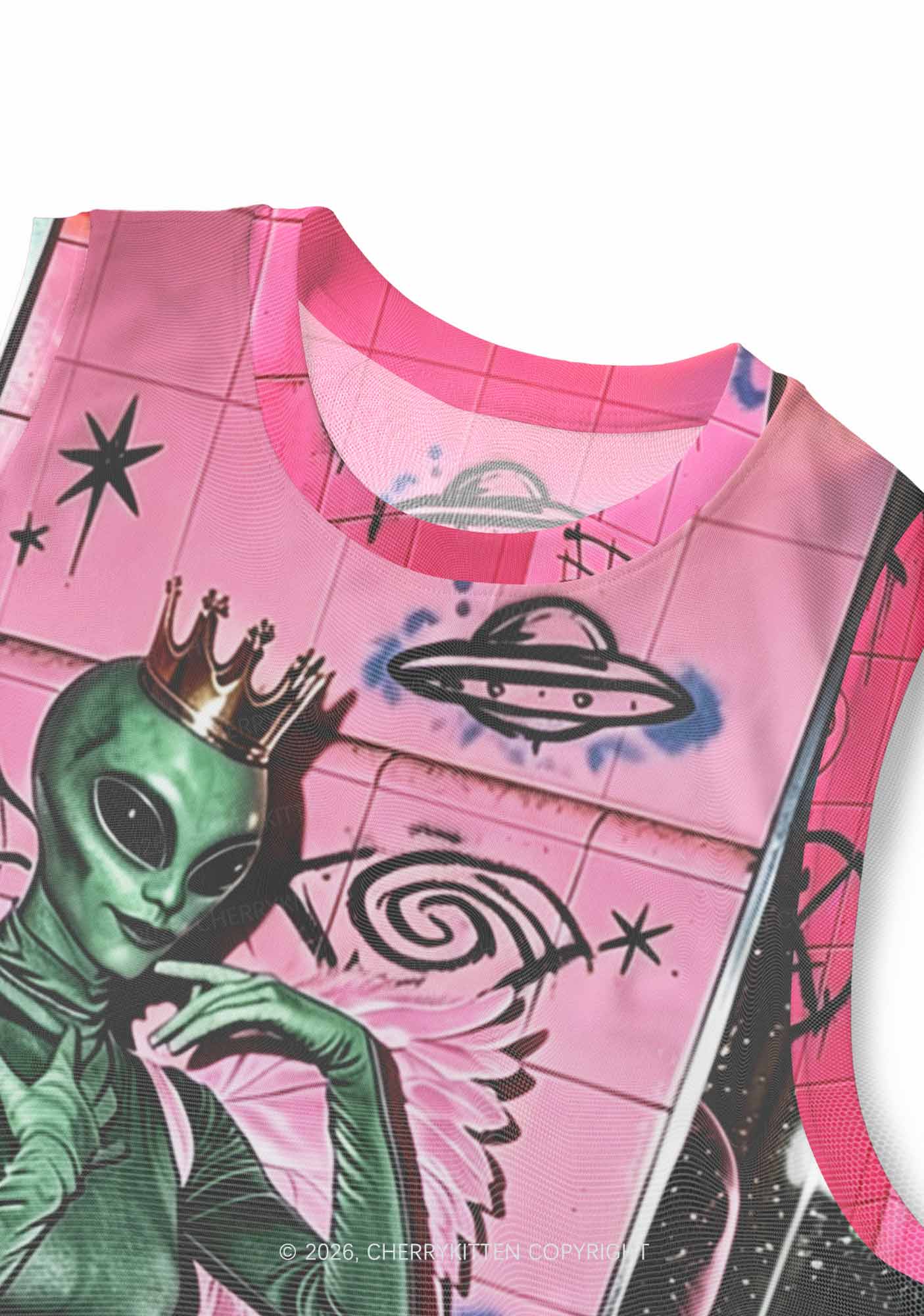 Alien Angel Graffiti Wall Y2K Mesh Muscle Tank Cherrykitten
