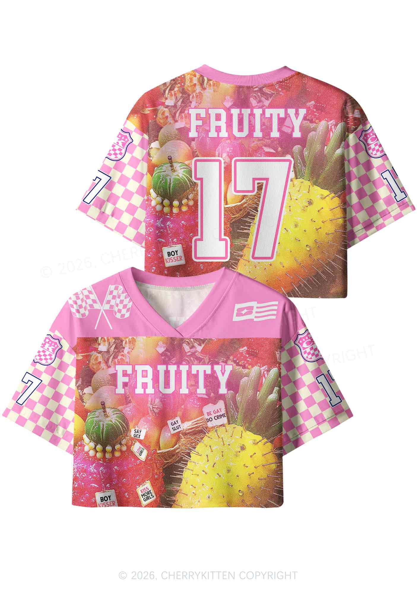 Pink Fruity Pride Y2K Crop Sport Jersey Shirts Cherrykitten