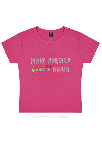 Rhinestone Make America Gay Again Pride Y2K Baby Tee Cherrykitten