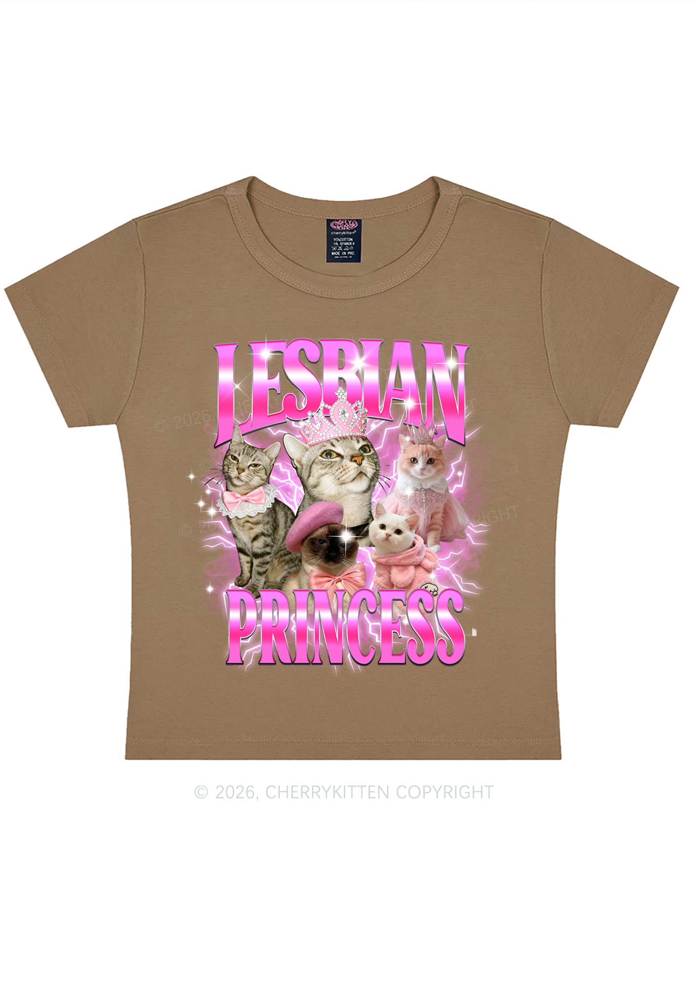 Lesbian Princess Cats Y2K Baby Tee Cherrykitten