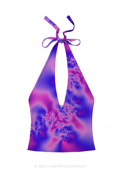 Bisexual Thermal Pride Y2K Print Halter Deep V Neck Cami Cherrykitten