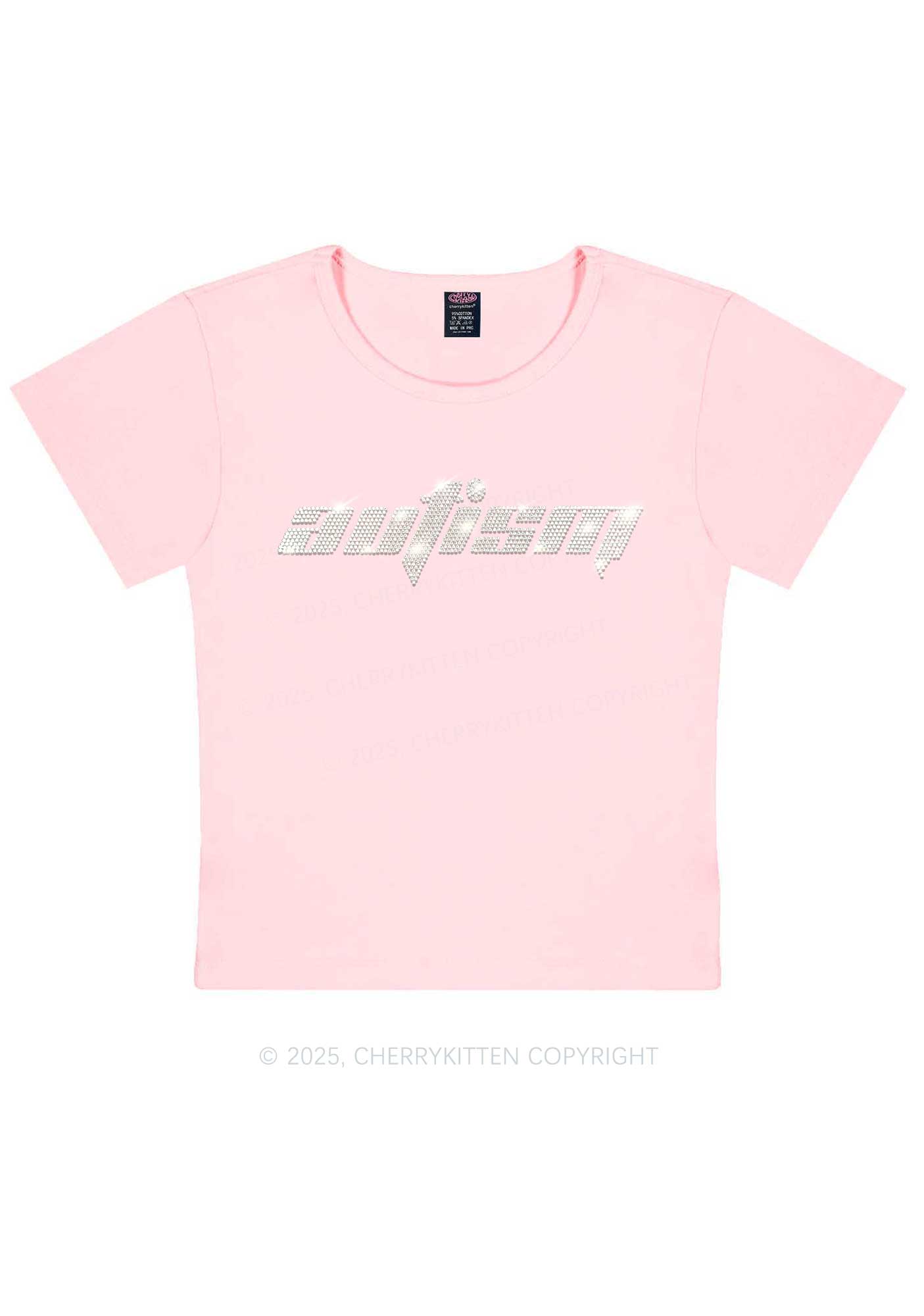 Rhinestone Autism Y2K Baby Tee Cherrykitten