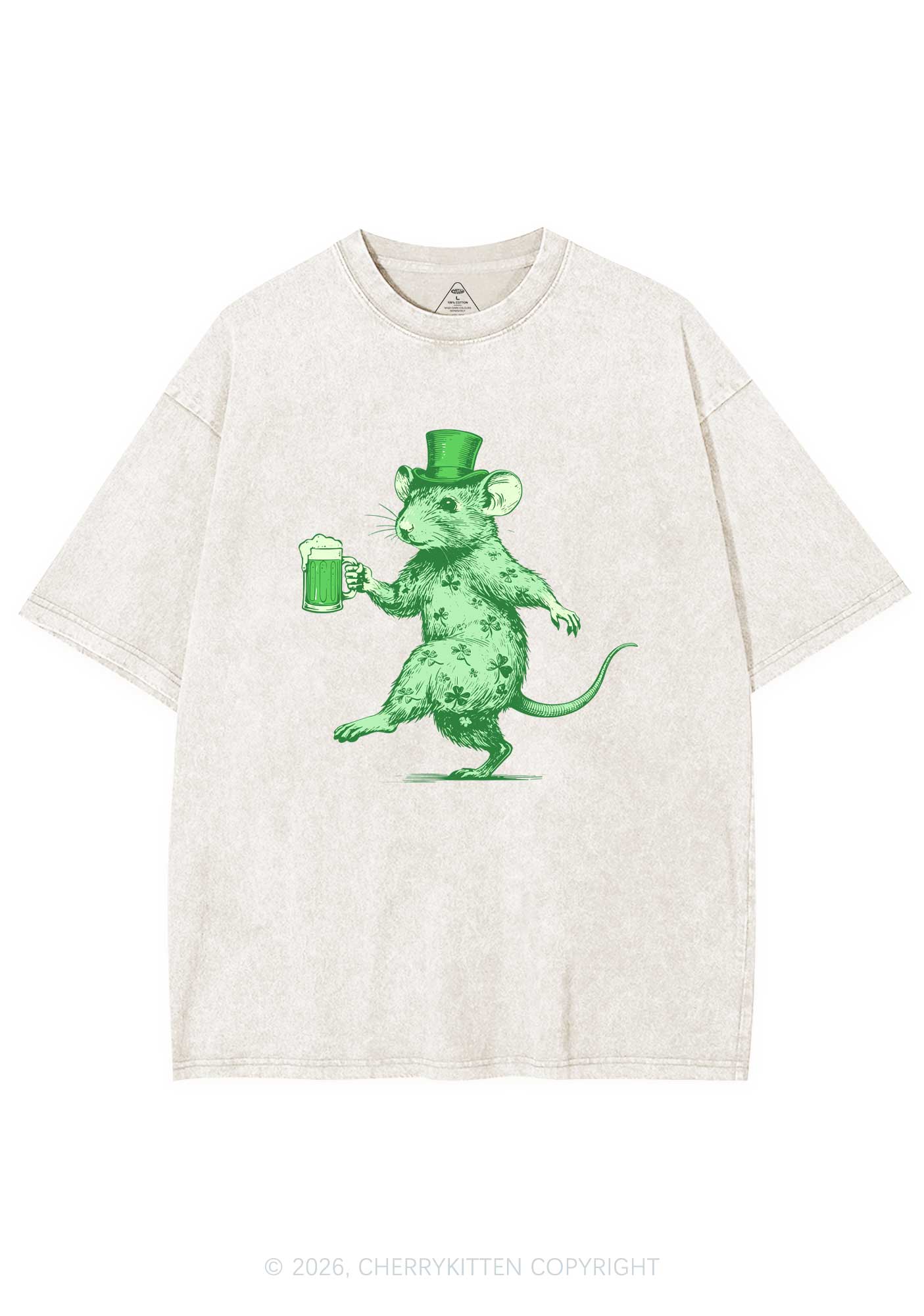 Green Drunk Rat St Patricks Y2K Shirts Washed Tee Cherrykitten