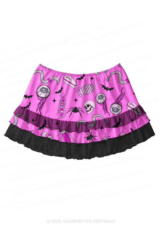 Halloween Goth Pink Party Y2K Print Mini Layered Skirt Cherrykitten