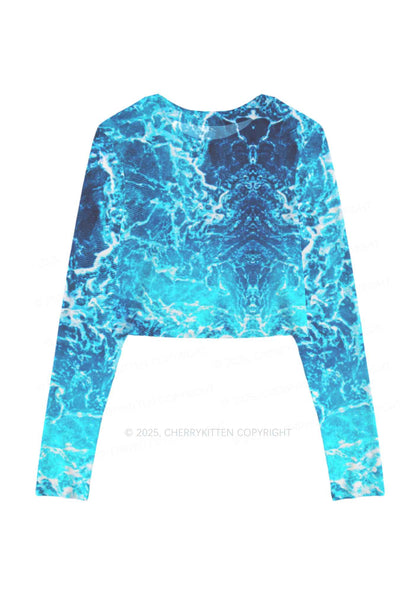 Ocean Wave Y2K Mesh Long Sleeve Crop Top Cherrykitten