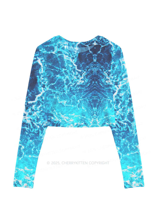 Ocean Wave Y2K Mesh Long Sleeve Crop Top Cherrykitten