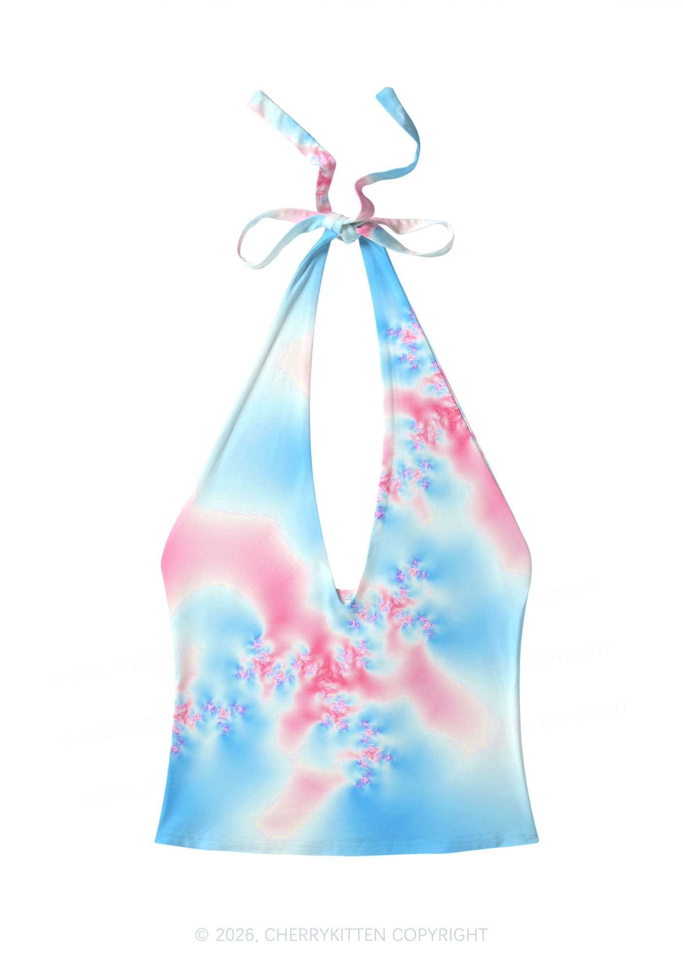 Trans Thermal Pride Y2K Print Halter Deep V Neck Cami Cherrykitten