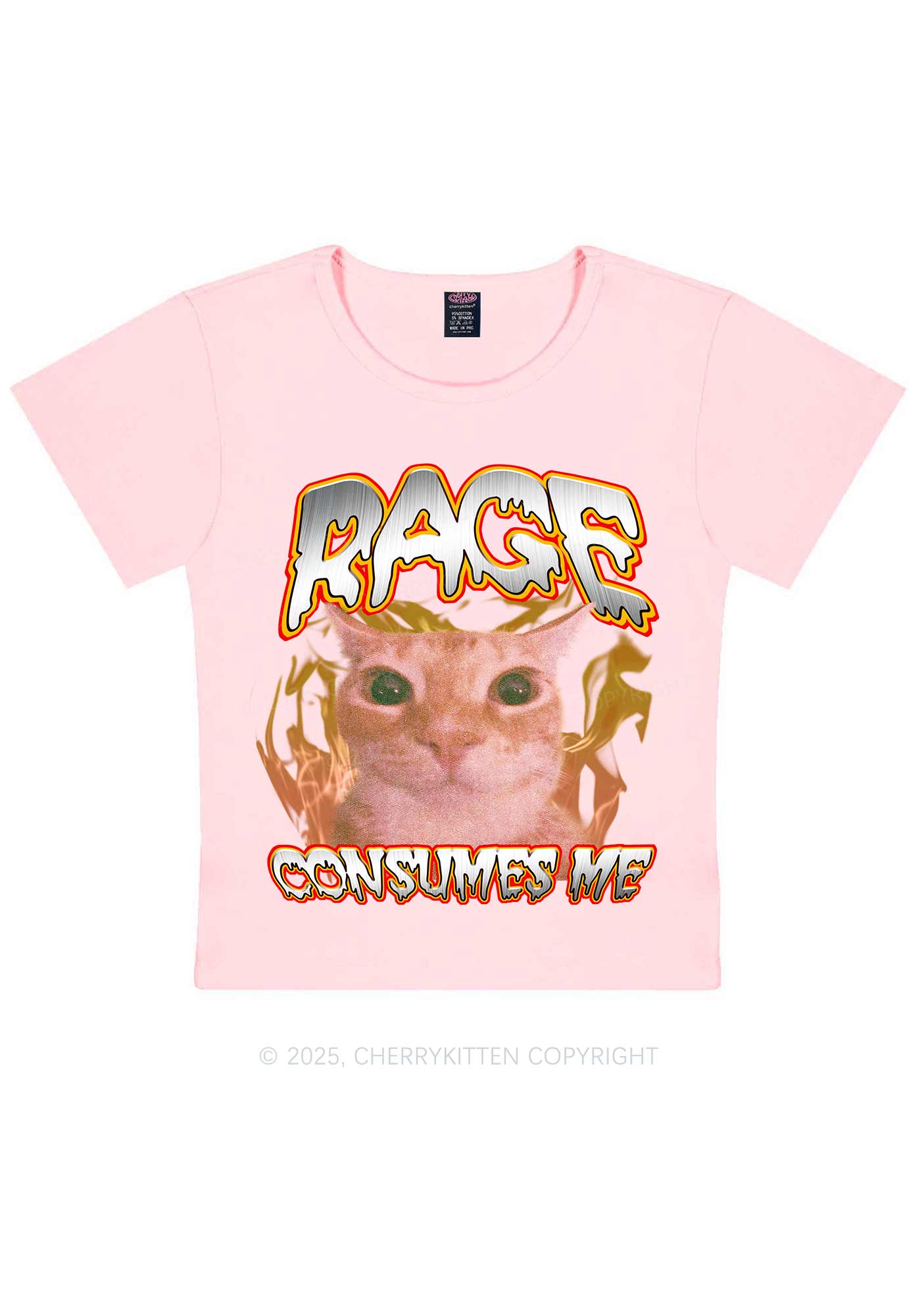Rage Consumes Me Cat Y2K Baby Tee Cherrykitten