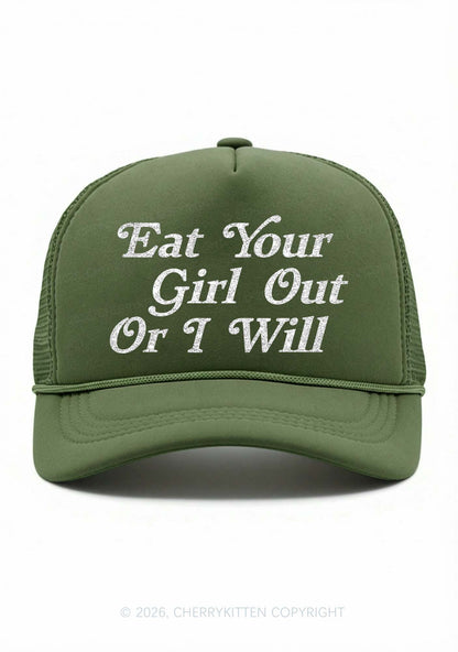 Glitter Eat Your Girl Out Pride Y2K Trucker Hat Cherrykitten