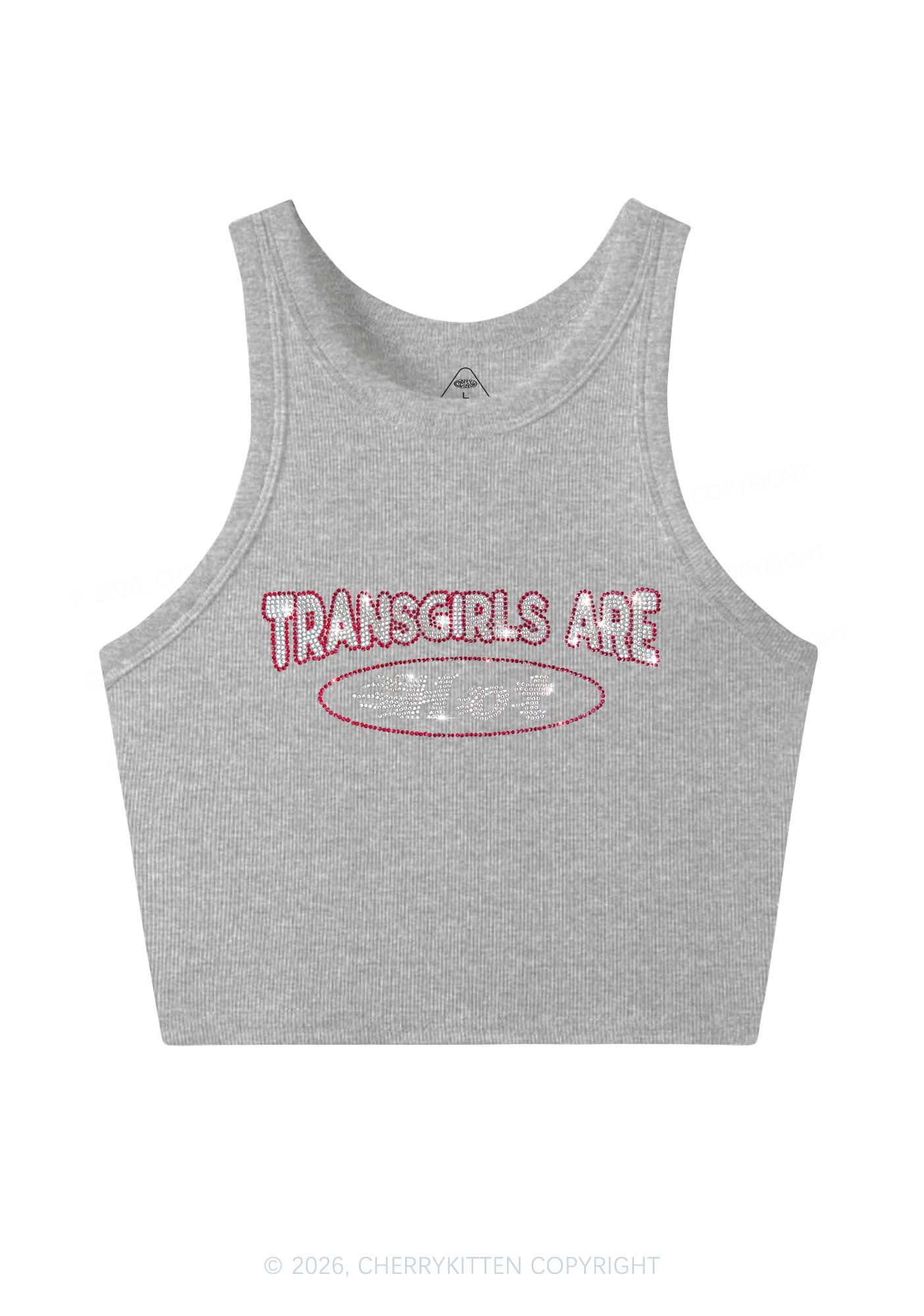 Rhinestone Transgirls Are Hot Pride Y2K Crop Tank Top Cherrykitten