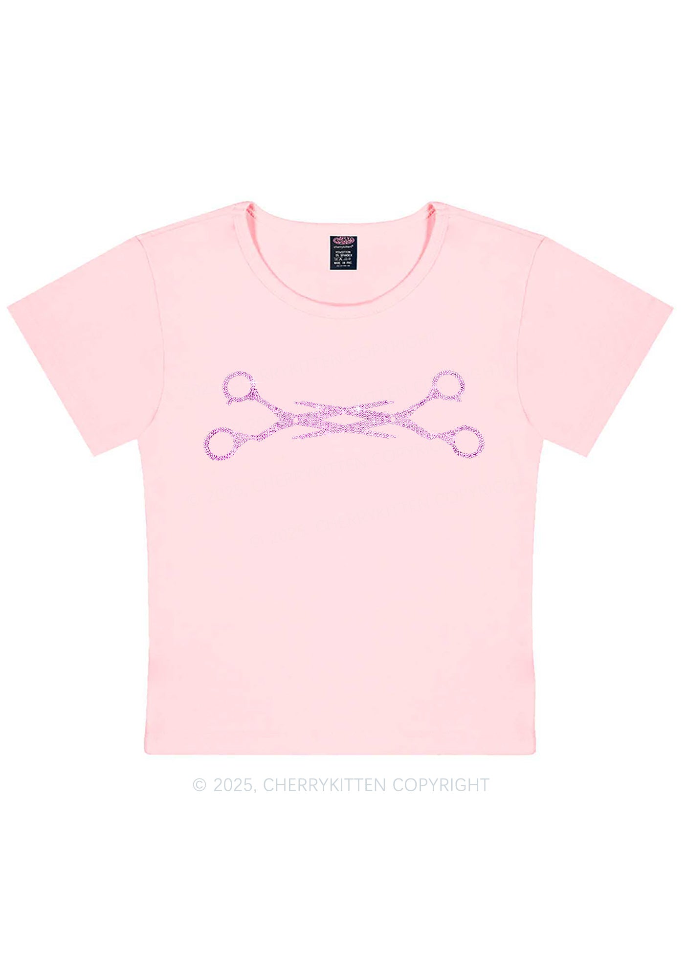Rhinestone Pink Scissor Pride Y2K Baby Tee Cherrykitten