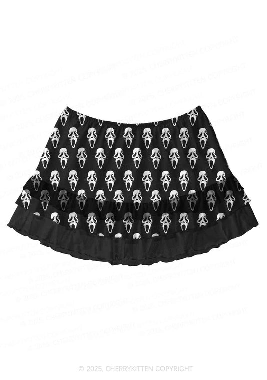 Halloween Spooky Ghost Y2K Print Mini Layered Skirt Cherrykitten