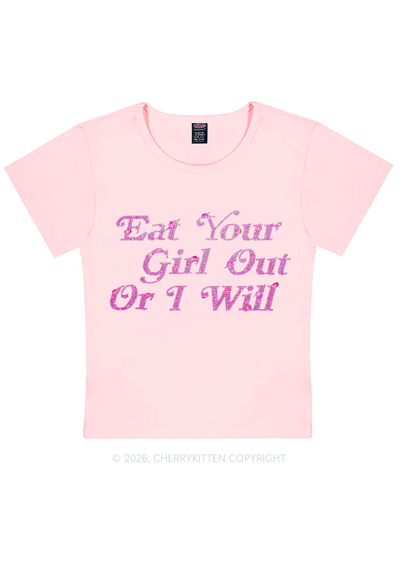Rhinestone Eat Your Girl Out Y2K Baby Tee Cherrykitten