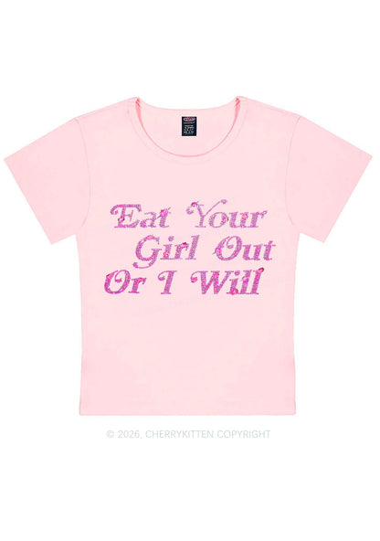 Rhinestone Eat Your Girl Out Y2K Baby Tee Cherrykitten