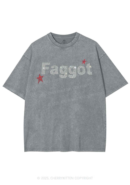Rhinestone Faggot Pride Y2K Shirts Washed Tee Cherrykitten