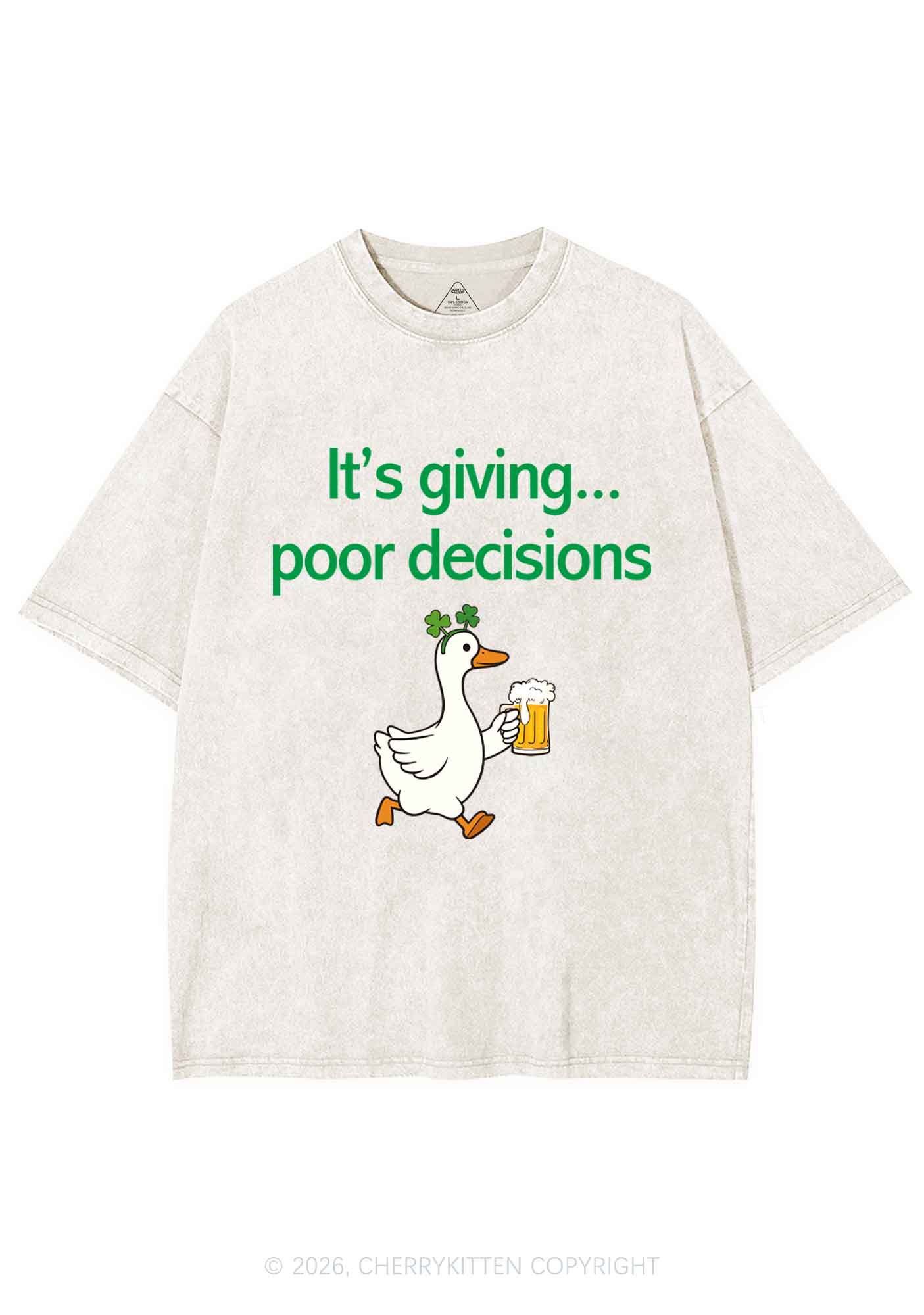 Its Giving Poor Decisions St Patricks Y2K Shirts Washed Tee Cherrykitten