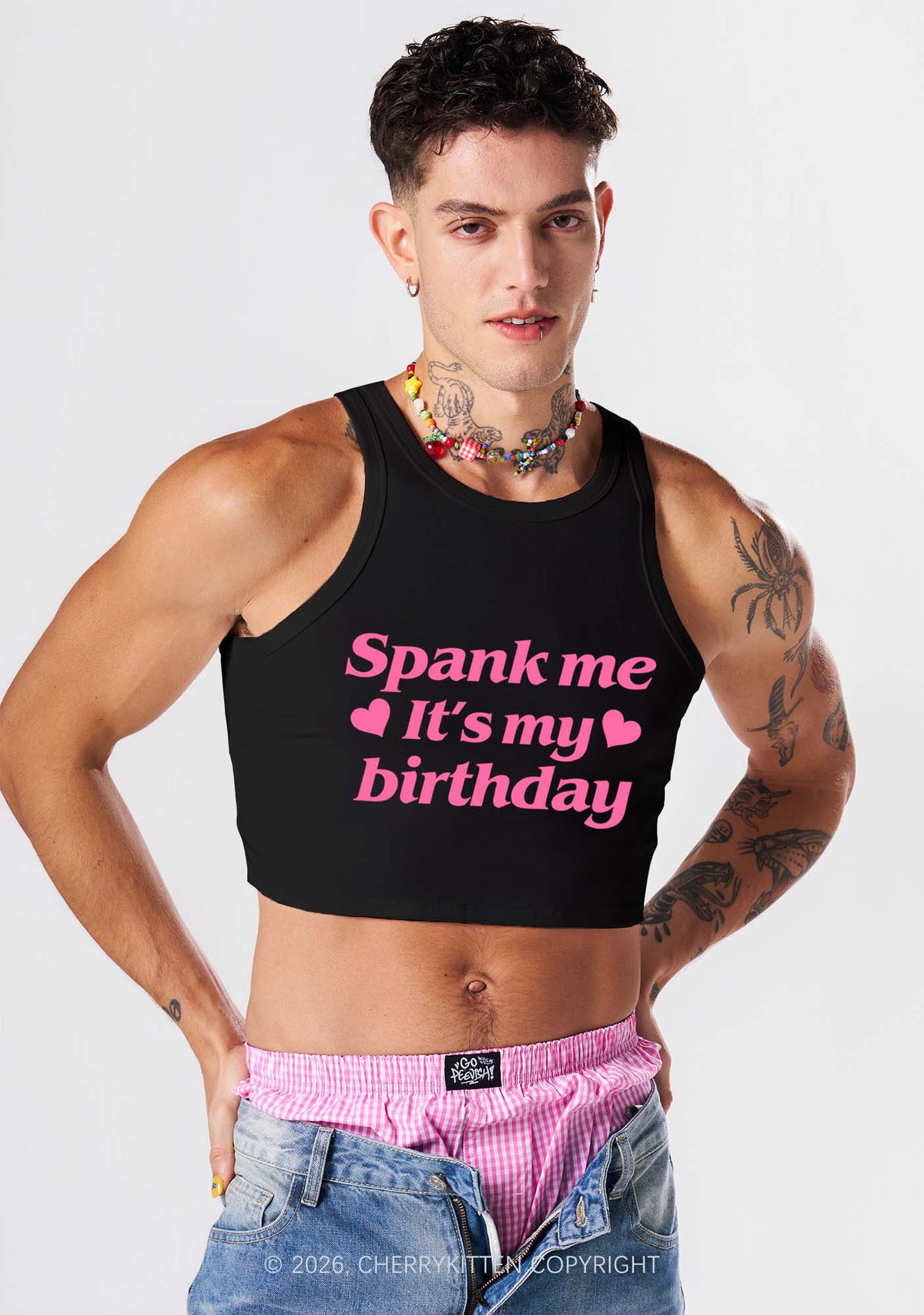 Spank Me Its My Birthday Heart Y2K Crop Tank Top Cherrykitten