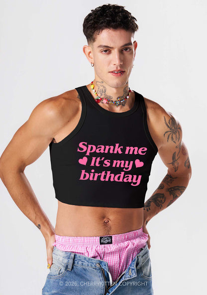Spank Me Its My Birthday Heart Y2K Crop Tank Top Cherrykitten