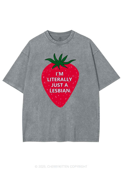 Lesbian Strawberry Pride Y2K Shirts Washed Tee Cherrykitten