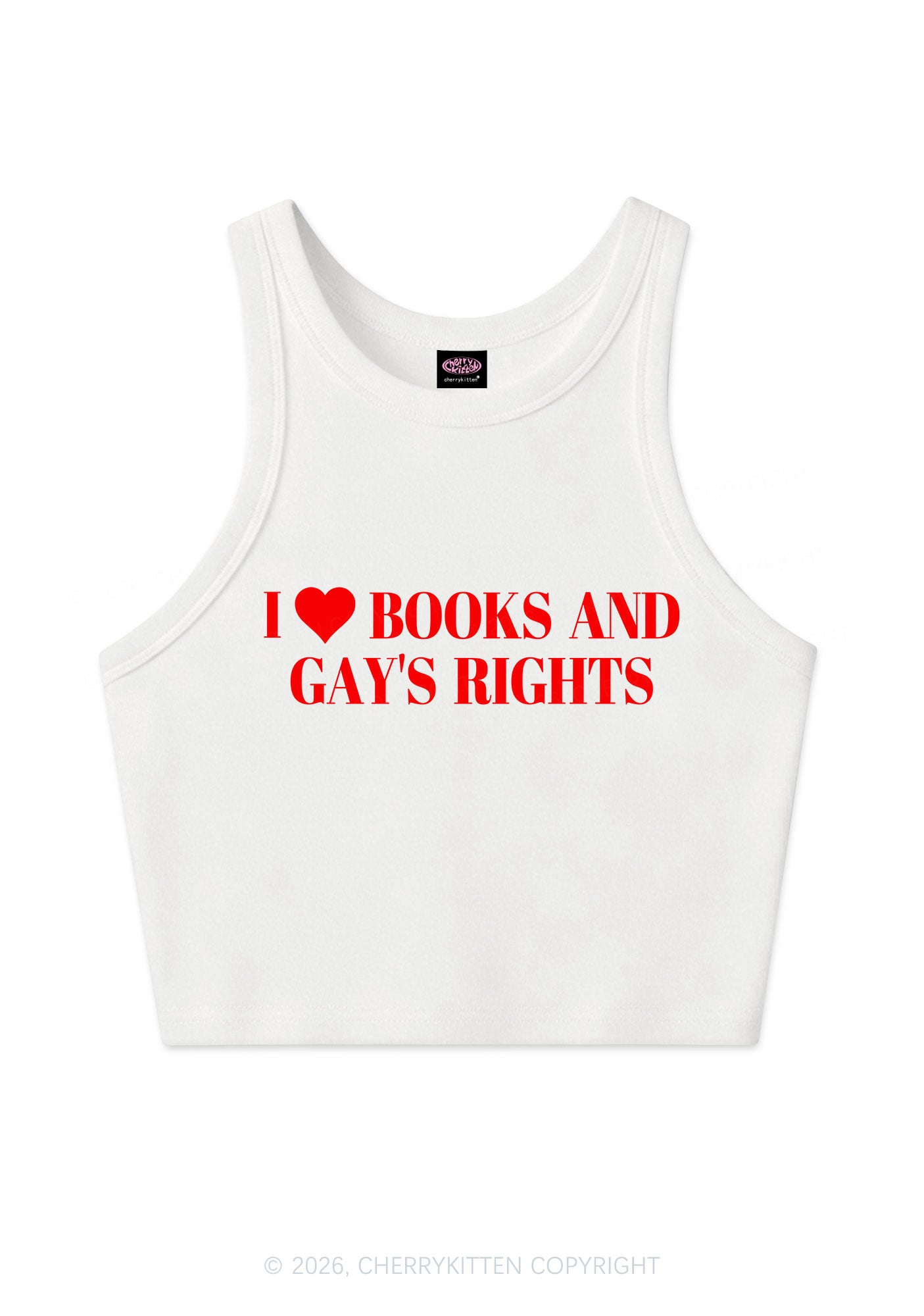 I Love Books And Gay Rights Pride Y2K Crop Tank Top Cherrykitten