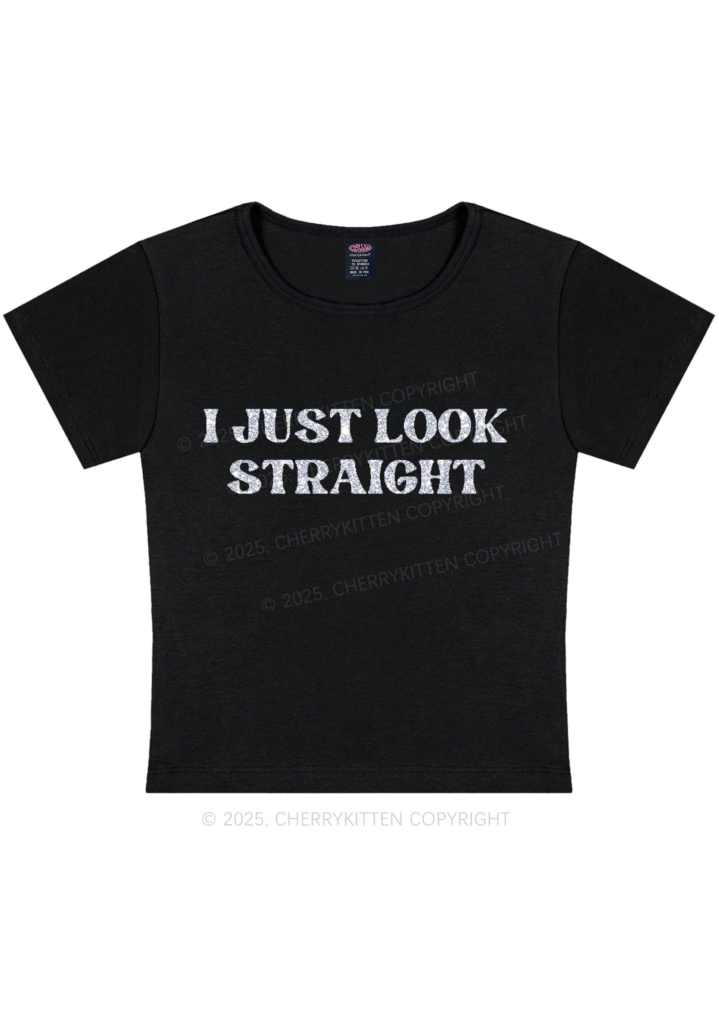 Glitter I Just Look Straight Pride Y2K Baby Tee Cherrykitten