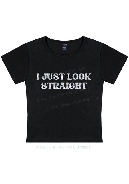 Glitter I Just Look Straight Pride Y2K Baby Tee Cherrykitten