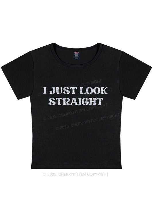 Glitter I Just Look Straight Pride Y2K Baby Tee Cherrykitten