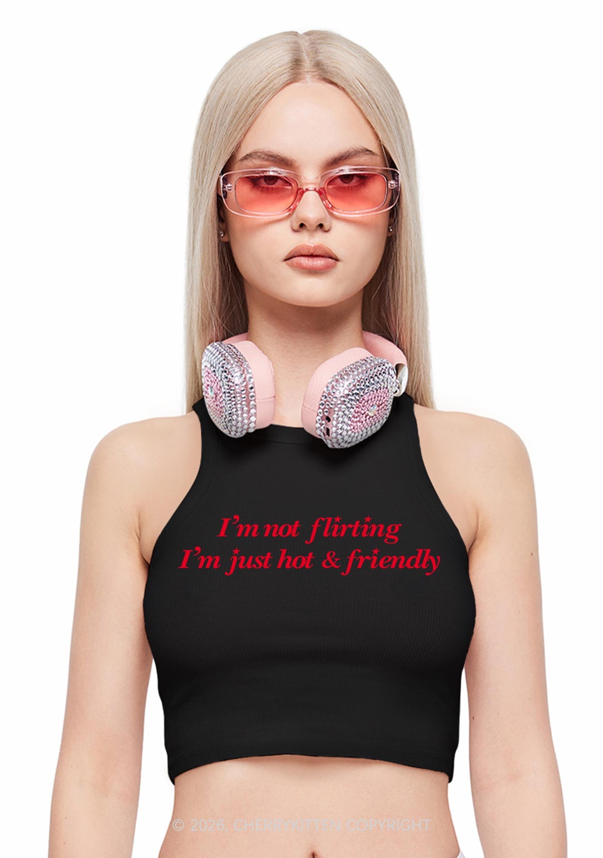 Just Hot And Friendly Y2K Crop Tank Top Cherrykitten