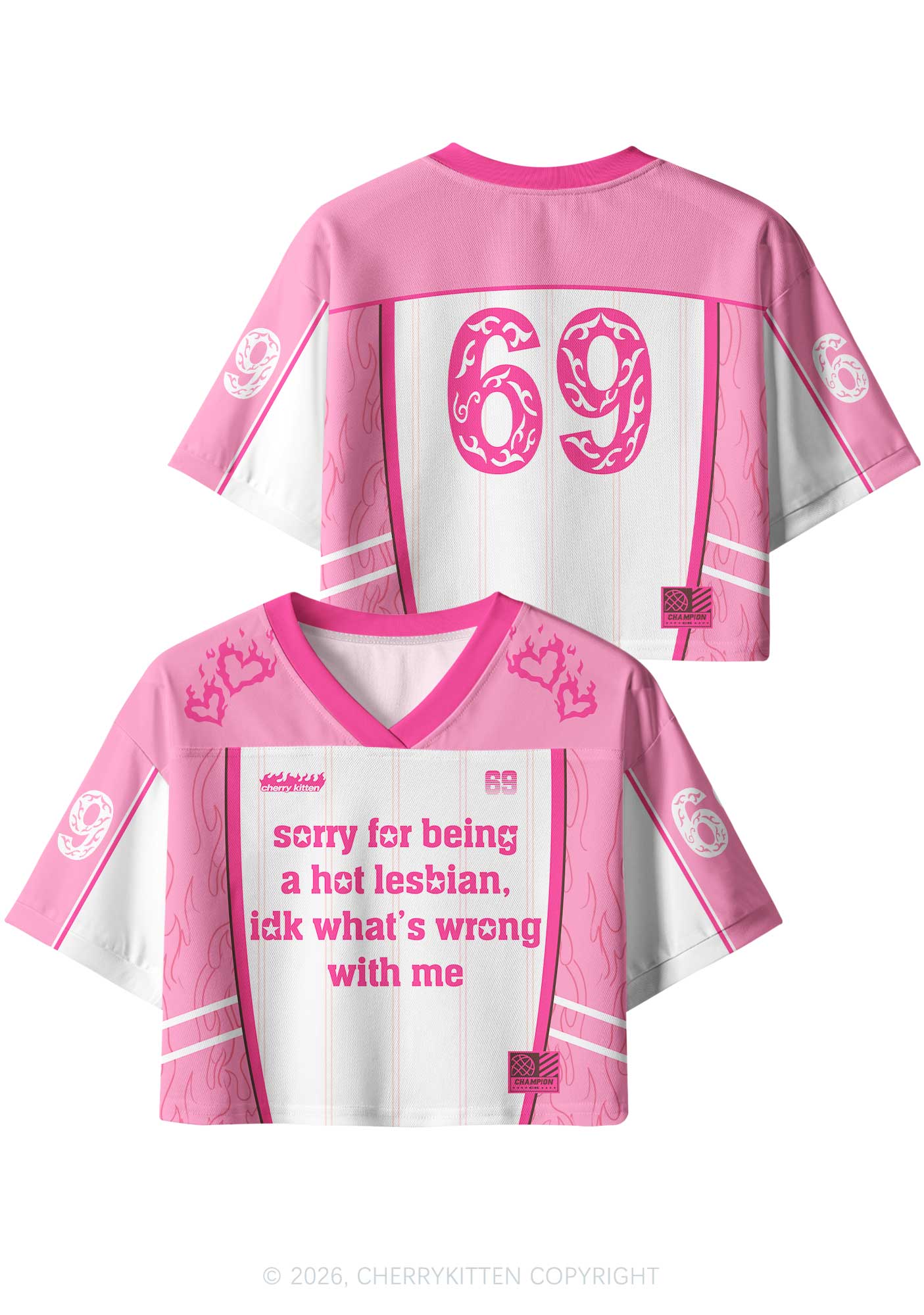 Pink Sorry For Being Hot Lesbian Pride Y2K Crop Sport Jersey Shirts Cherrykitten