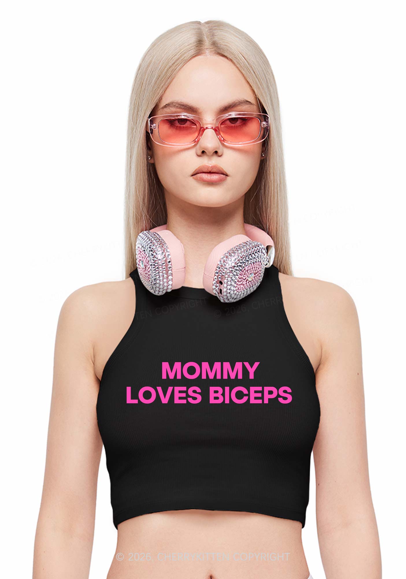 Mommy Loves Biceps Y2K Crop Tank Top Cherrykitten