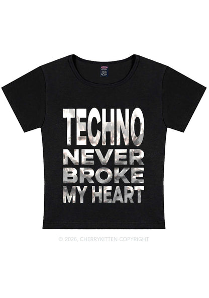 Techno Broke Heart Silver Foil Printed Y2K Baby Tee Cherrykitten