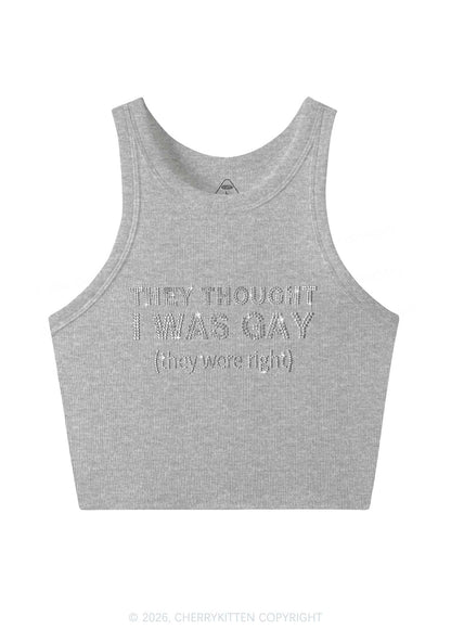 Rhinestone They Thought I Was Gay Pride Y2K Crop Tank Top Cherrykitten