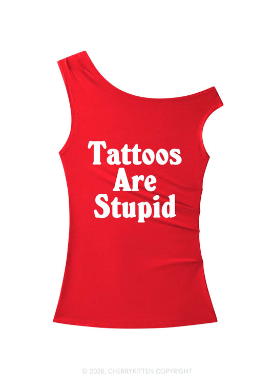 Tattoos Are Stupid Y2K Off Shoulder Tank Top Cherrykitten